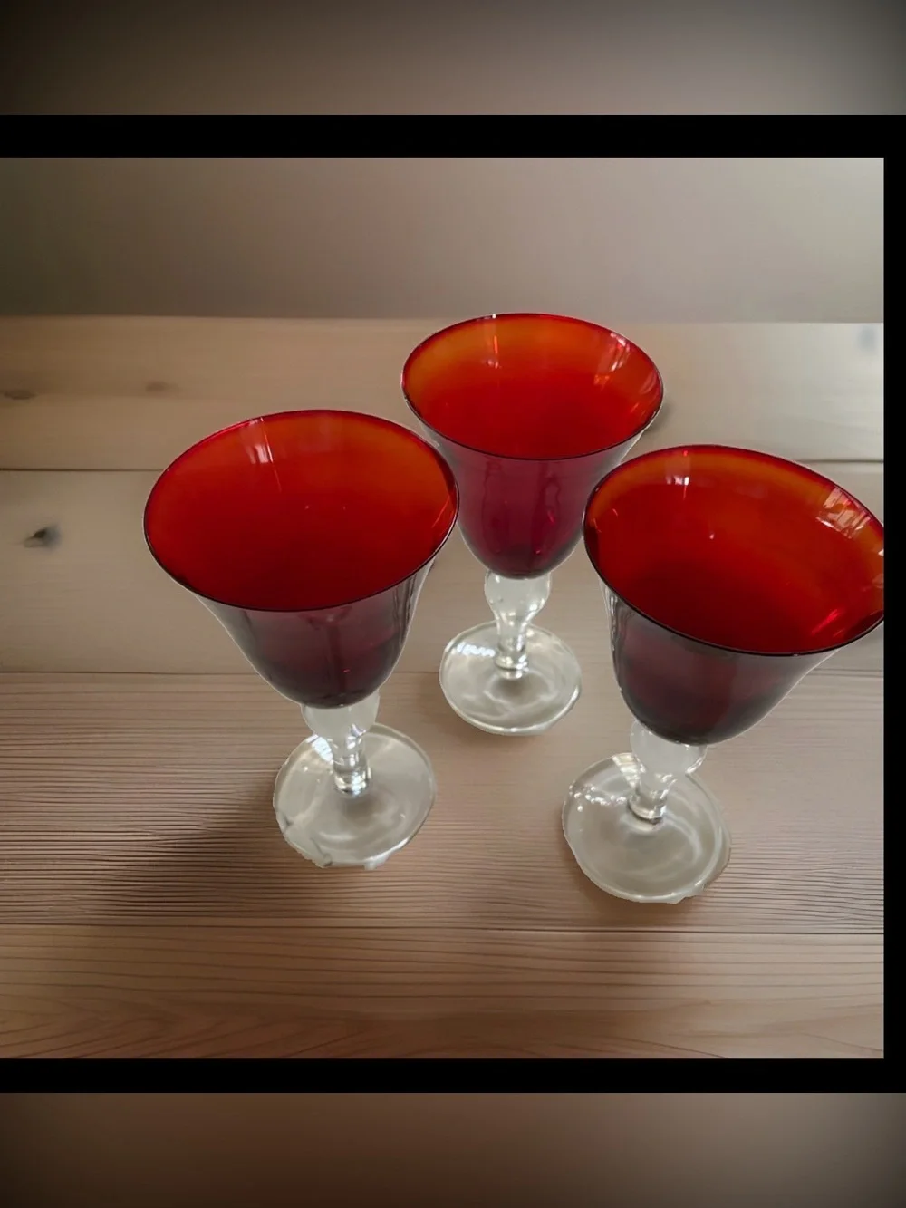 Red Stemmed Wine Glasses - Set of 3
